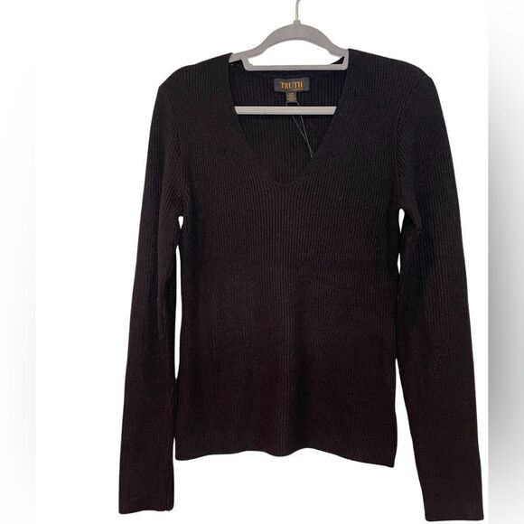 TRUTH V Neckline Rib knit sweater. Size: Large Color: Black - Picture 1 of 5